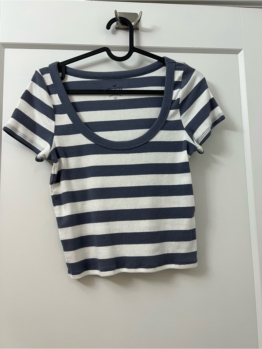 Hollister Navy and White Striped Scoop Neck Tee
